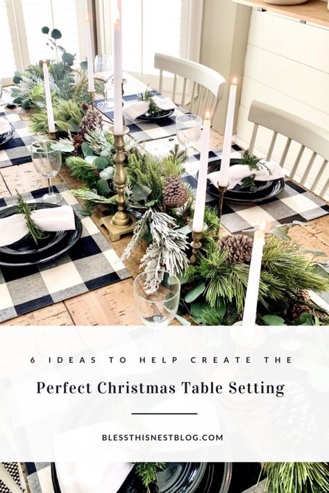 6 Ideas To Help Create The Perfect Christmas Table Setting | Bless This Nest Table Centerpieces For Christmas, Joanna Gaines Christmas, Diy Christmas Decorations For Home, Christmas Table Setting, Christmas Dining Room, Tree Centerpieces, Simple Table, The Perfect Christmas, Christmas Table Cloth