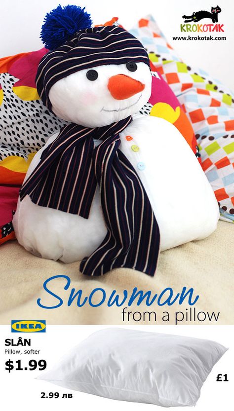 krokotak | Snowman from a pillow (IKEA) Pillow Ikea, Diy Paper Christmas Tree, Simple Holiday Cards, Meeting Ideas, Snowman Pillow, Paper Christmas Ornaments, Snow Fun, Diy Snowman, Paper Christmas Tree