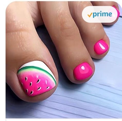 Nails With Watermelon, Tropical Nails Beach, Toenail Art Designs, Toenail Designs Summer, Easy Toe Nail Designs, Simple Toe Nails, Press On Toenails, Nails Beach, Watermelon Design