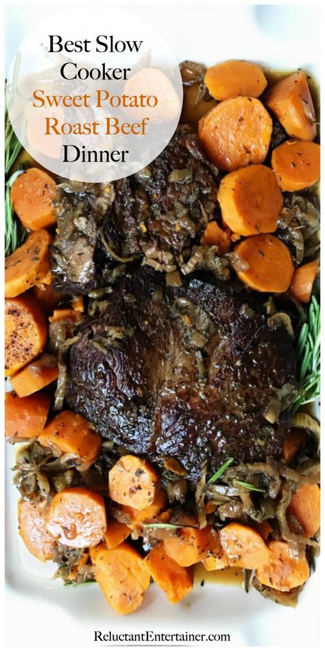 Crock Pot Sweet Potatoes, Roast Beef Dinner, Pot Roast Crock Pot Recipes, Slow Cooker Roast Beef, Slow Cooker Sweet Potatoes, Slow Cooker Roast, Crockpot Roast, Best Slow Cooker, Crockpot Beef