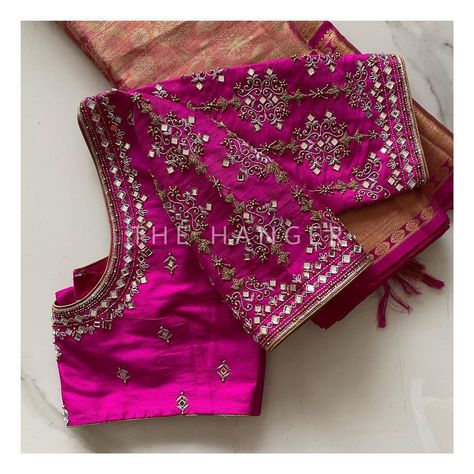 Pink Mirror Work Blouse, Border Maggam Work Designs, Pink Work Blouse Design, Bridal Blouses Designs, Pink Blouse Work Designs Pattu, Pink Blouse Designs For Saree Maggam Work, Embroidered Blouse Designs Latest, Bridal Blouse Designs Heavy Work, Pelli Blouse