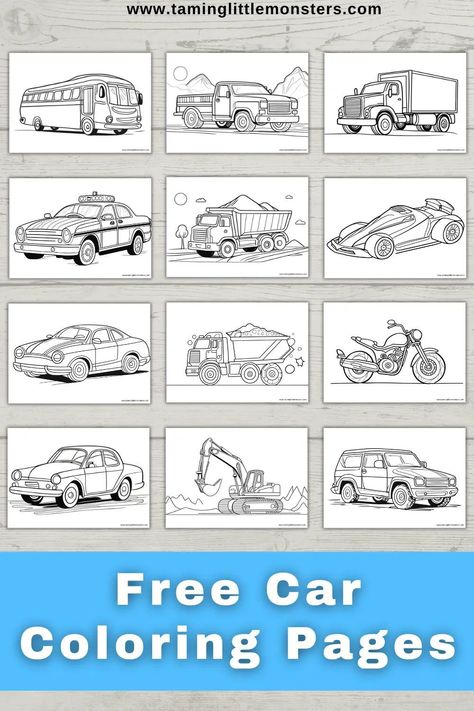 Free printable Car Coloring Pages for Kids.    Perfect for kids who love a transport theme, construction or race cars.    #freeprintable #artsandcrafts #coloringpages Car Coloring Pages For Kids, Race Car Coloring Pages, Car Coloring Pages, Transportation Preschool, Truck Coloring Pages, Free Coloring Sheets, Cars Coloring Pages, Coloring Supplies, Easy Coloring Pages