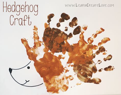 Handprint Hedgehog Craft Hibernation Preschool Crafts, Autumn Eyfs Activities, Hibernation Crafts, Hedgehog Craft, Autumn Animals, Baby Art Projects, Eyfs Activities, Nursery Activities, Toddler Arts And Crafts