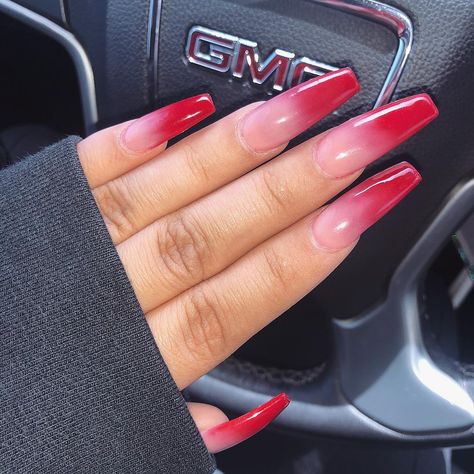 French Fade Nails, Ombre Coffin, Red Ombre Nails, Faded Nails, Coffin Nails Ombre, Ombre Nail Art Designs, Unghie Sfumate, Business Nails, Ombre Acrylic