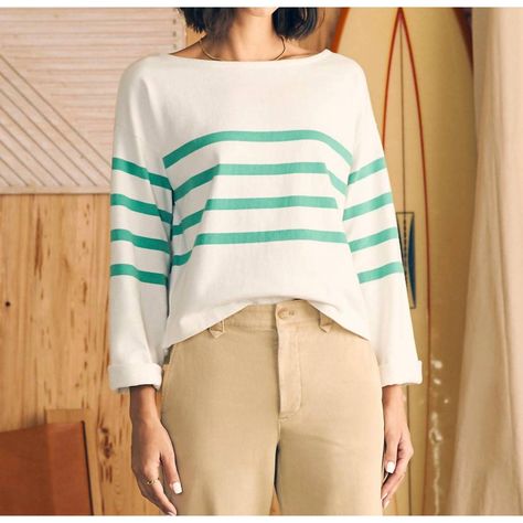 Thanks For Checking Out Our Fabulous Posh Closet!! All Of Our Items Are New With Tags! Never Worn Or Used <3 - Composition: 100% Cotton - Description: The Perfect Long Sleeve Tee That Goes With Just About Anything. Equal Parts Preppy And Playful. Long Sleeve Boatneck Tee. Classic For A Reason. Contrast Stripes Keep It Crisp And Clean. Super Soft Cotton Makes It Suited For All Day Wear. Relaxed Fit. Side Slits At Hem. 100% Cotton. Turn Inside Out. Machine Wash Cold With Like Colors. Gentle Cycle. Green Cape, Sport Jersey, Morning Walks, Swim Pants, Cape May, Linen Shop, Dress Shirts For Women, For A Reason, Sweater Sale