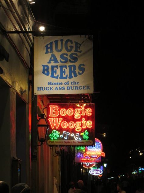 New Orleans Signs, Bourbon Street Aesthetic, Roadhouse 2024, September Mood, Neon Moon, Vintage Neon Signs, Vintage Neon, Bourbon Street, Boogie Woogie