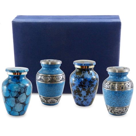 Make a fine tribute to your loved one, buy beautiful small keepsake cremation urns for ashes. These mini keepsake urns are beautifully designed to share your love. Small Urns For Ashes, Velvet Bags, Urns For Ashes, Forever In Our Hearts, Serenity Blue, Fancy Boxes, Urn For Ashes, Small Urns, Keepsake Urns