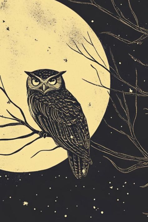 Add a touch of vintage charm to your home with this owl illustration featuring a glowing moon and starry night sky. Ideal for nature lovers and those who appreciate classic, timeless art. Vintage Owl Art, Glowing Moon, Owl Art Print, Sky Digital, Owl Illustration, Moonlit Sky, Moonlit Night, Starry Night Sky, Vintage Owl