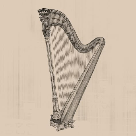 Harp Drawing, Harp Illustration, Harp Tattoo, Eagle Back Tattoo, Harp Art, Instruments Art, Poster Design Inspiration, Art Pencil, Design Grafico