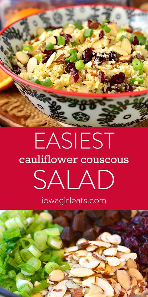 Easiest Cauliflower Couscous Salad - Fresh, Raw, and Healthy! Fish For Dinner, Cauliflower Couscous, Gluten Free Salads, Couscous Salat, Easy Cauliflower, Cooking Healthy, Couscous Salad, Keto Side Dishes, Pasta Salads