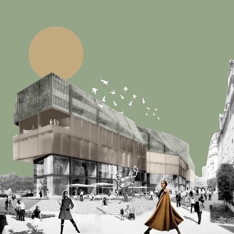 DAGLI AND no Instagram: “This project was our entry to the competition for the shopping center Hamilius in the heart of Luxembourg city! The concept here was "the…” Portfolio D'architecture, Urban Design Concept, Architecture Portfolio Design, Famous Architecture, Architecture Presentation Board, Sacred Architecture, Architecture Collage, Architecture Graphics, Architecture Poster