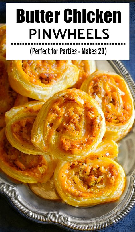 Chicken Appetizers Easy, Chicken Puff, Chicken Pinwheels, Chicken Puffs, Butter Chicken Sauce, Diwali Snacks, Thanksgiving Snacks, Indian Appetizers, Chicken Appetizers