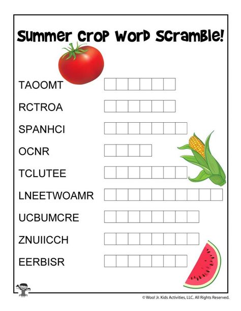 Summer Word Searches and Summer Word Puzzles | Woo! Jr. Kids Activities Gardening Worksheets, Jumble Word Puzzle, Word Puzzles Printable, Shapes Project, Word Puzzles For Kids, Summer Puzzle, Brain Puzzle, Esl Reading, Summer Worksheets