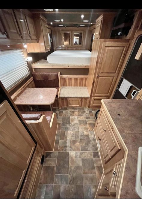 Living Quarters Horse Trailer Ideas, Horse Trailer Living Quarters Remodel, Garage With Living Quarters, Horse Trailer Living Quarters, Trailer Conversion, Truck Bed Camper, Trailer Interior, Trailer Living, Barrel Horse