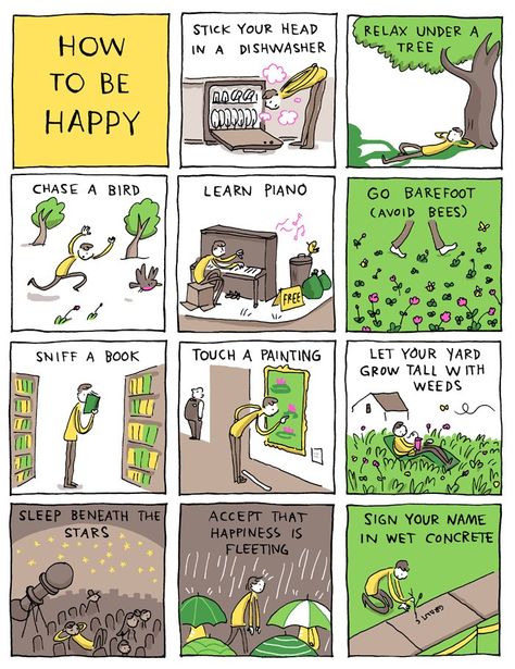 Incidental Comics, Grant Snider, Life Comics, How To Be Happy, Stream Of Consciousness, Happy Things, How To Grow Taller, Learn Piano, Cute Comics