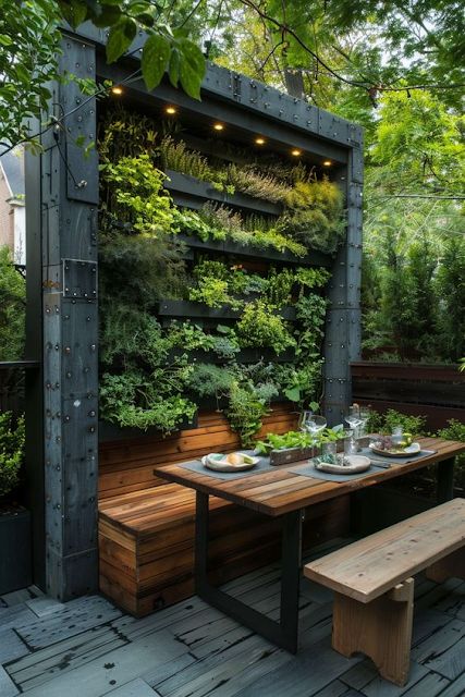 Herb garden gatherings, outdoor dining, herbs al fresco Small Home Garden Ideas Outdoor, Small Patio Gardens, Patio Area Ideas, Tiny Patio Ideas, Small Patio Area, Tiny Terrace, Kebun Herbal, Patio Ideas On A Budget, Green Backyard