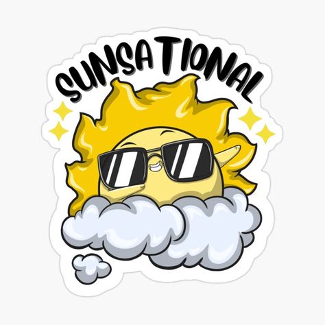 A big golden sun rising above the clouds with a pair of cool black shades in a dabbing posture smiling happily in a dabbing position to celebrate summer time. Sun Puns, Summer Puns, Summertime Quotes, Art Puns, Funny Sun, Sun Sticker, Lunchbox Notes, Goodbye Summer, Artwork Inspiration