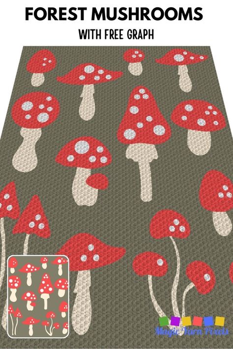 Want to make a crochet cottagecore blanket for your home? This Forest Mushrooms pattern is a must-try! Check out my website, Magic Yarn Pixels, to get your free crochet graph. Crochet Blanket Patterns C2c, C2c Crochet Graph Patterns Free Charts, Mushroom Crochet Blanket, Crochet Mushroom Tapestry Pattern Free, Cottagecore Crochet Blanket, Mushroom Blanket Crochet Pattern, Crochet Mushroom Blanket, Mushroom Quilt Pattern, Woodland Crochet Baby Blanket