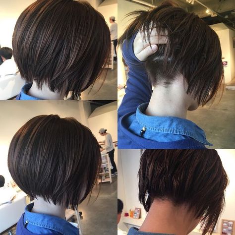 Lower back is shaved so that layers hang right. Grown out pixie. short bob undercut Simple Undercut, Bob Undercut, Undercut Bob, Pixie Bob Hairstyles, Hair Undercut, Shaved Nape, 짧은 머리, Pixie Bob, Short Bob Hairstyles