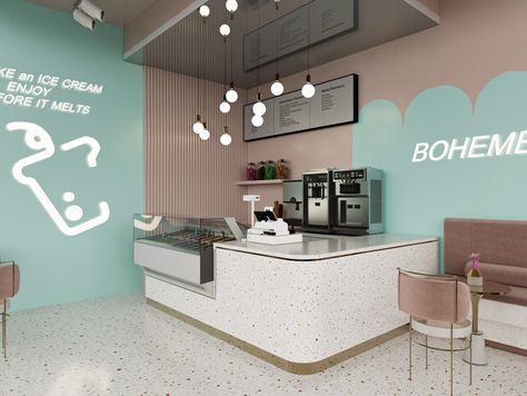 Ice cream shop (Dubai) Interior Design Ice Cream Shop, Ice Cream Shop Interior, Ice Cream Shop Interior Design, Ice Cream Shop Design, Ice Cream Shops, Ice Cream Shop, Architecture Visualization, Shop Interior Design, Architecture Plan