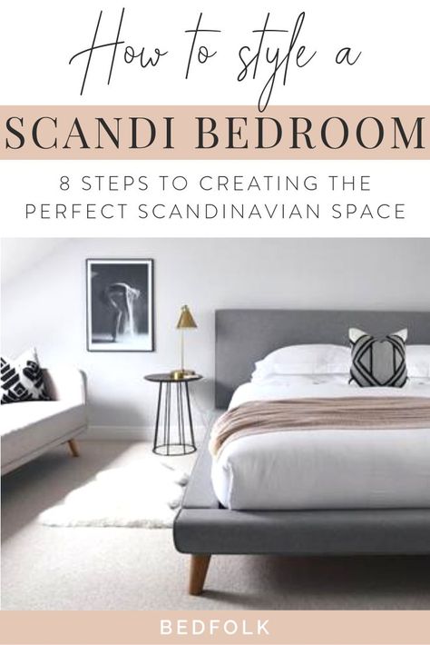 Follow this 8 step guide to create the perfect Scandinavian inspired bedroom interior. This popular Nordic style provides your bedroom with an elegant, modern and relaxed vibe. Stylist Abi Dare reveals her top tips for Scandi style and provides some serious room inspiration! #interiordesign #bedroominteriors #scandinaviandesign #scandinavianinteiorinspiration Scandinavian Inspired Bedroom, Scandinavian Interior Bedroom, Scandinavian Style Bedroom, Scandi Bedroom, Bedroom Scandinavian, Rustic Bedroom Design, Nordic Bedroom, Inspired Bedroom, Scandinavian Bedroom