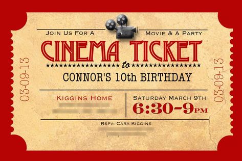 Movie Ticket Invitations, Movie Party Invitations, Ticket Template Free, Movie Night Invitations, Birthday Party Invitations Free, Movie Night Birthday Party, Movie Birthday Party, Movie Themed Party, Movie Ticket