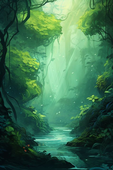 Step into a whimsical world where a green banner flutters amidst a fantasy forest. With smooth brushwork and anime-inspired illustrations, this enchanting artwork captures the magic of lush brushstrokes and playful light and shadow. Anime Jungle, Anime Forest, Bamboo Drawing, Mythical Forest, Green Banner, Chinese Background, Forest Drawing, Forest Waterfall, Anime D