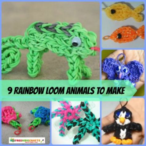 Rainbow Loom crafts are all the rage among kids right now. This collection of 9 Rainbow Loom Animals to Make will keep your little ones busy with hours full of Rainbow Loom fun! | AllFreeKidsCrafts.com Rainbow Loom Keychain, Loom Band Animals, Loom Band Patterns Instructions, Loom Band Charms, Rainbow Loom Animals, Loom Animals, Monster Tail, Loom Bands Tutorial, Loom Band Patterns