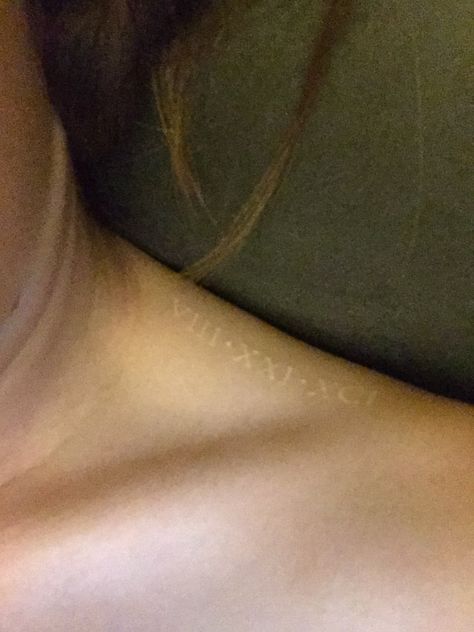 White ink Roman numeral tattoo collarbone shoulder Roman Numeral Tattoo, Numeral Tattoo, Uv Tattoo, Roman Numeral Tattoos, White Ink Tattoo, Cute Little Tattoos, Wrist Tattoo, Time Tattoos, Great Tattoos