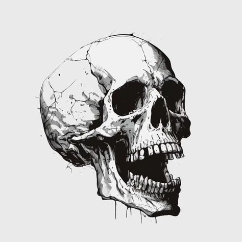 Cartoon Skull Drawing, Drawing Reference Images, Skull Drawing Reference, Drawing Yourself, Deformed Skull, Skull Side View, Skull Drawing Sketches, Cool Skull Drawings, Badass Drawings