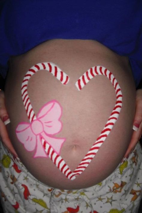 Candy Cane Heart - Belly Painting #9 12-6-11 Christmas Belly Painting Pregnant, Baby Girl Names Uncommon, Bump Painting, Pregnant Belly Painting, Belly Art, Belly Bump, Baby Ball, Beautiful Pregnancy, Belly Painting