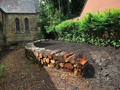 Garden Raised Beds, Log Wall, Sloped Garden, Garden Shrubs, Woodland Garden, Garden Edging, Raised Bed, Garden Structures, Terrace Garden