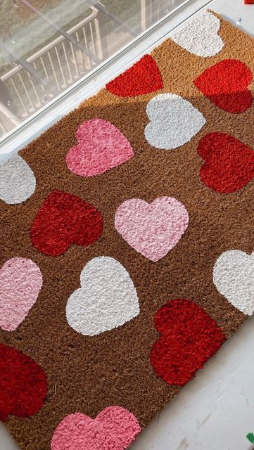 The Doormat Company | Kaitlyn Crawford on Instagram: "CANDY HEARTS✨💘 our valentine’s bestselling doormat is back this year!! shop the collection early + get 15% off✨ no code needed [ends 1/17]❣️ link in bio | thedoormatco.com • • • #valentines #valentinesdecor #valentinesdaydecorations #homedecor #porchdecor #homedecoration #thedoormatcompany" Valentine Door Mat Ideas, Valentines Day Doormat, Door Matts Ideas Diy, Valentines Door Mat, Valentines Decorations Diy, Valentines Decor Diy, Welcome Mat Ideas, Heart Rugs, Painted Rugs