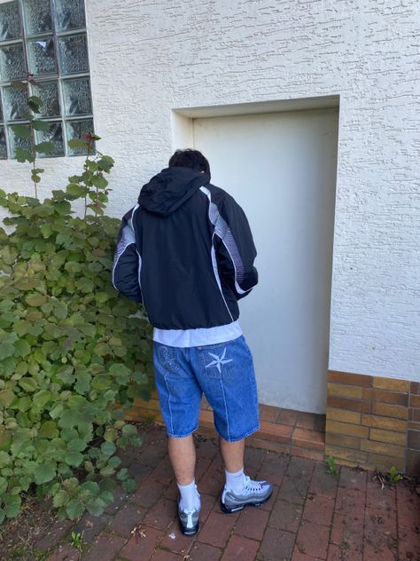 supreme umbro jacket corteiz jorts air max 95 grey jewel blokecore ukstreetwear crtz fitpic fashion Nike Air Max 95 Outfit Men, Air Max 95 Outfit Men, Nike Air Max 95 Outfit, Corteiz Shorts, Retro Overalls, Air Max 95 Grey, Overalls For Men, New Y2k, Baggy Streetwear