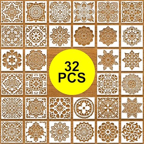 Amazon.com : 32 pcs Mandala Stencils, Stencils for Painting on Wood (6 x 6 inch) , Rangoli Stencils, Art Supplies, Flower Stencils Painting Template for Floor Wall Tile Fabric Wood Stencils DIY Decor : Arts, Crafts & Sewing Rangoli Stencils, Stencils Art, Flower Stencils, Stencils Painting, Rangoli Colours, Painting Stencils, Stencils For Painting, Mandala Stencils, Stencil Furniture