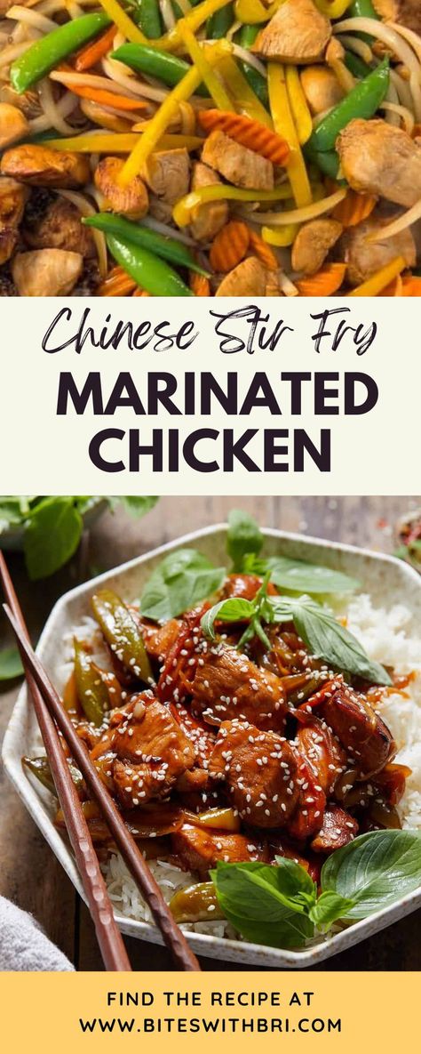 This Chinese Stir Fry Marinated Chicken recipe is loaded with veggies. Marinating the chicken adds another layer of flavor to a simple stir fry. The chicken is tender and smothered in stir fry sauce. This stir fry is loaded with flavorful veggies and makes for a very nutritious meal. This recipe is super versatile. Use whatever protein or veggies you have on hand. It is kid friendly and a great weeknight dinner idea. This recipe is dairy-free and can be made gluten-free. Simple Stir Fry, Chicken With Veggies, Low Fodmap Recipes Dinner, Stir Fry Sauce Recipe, Egg Rice, Marinated Chicken Recipes, Chicken Over Rice, Chinese Stir Fry, Fry Sauce