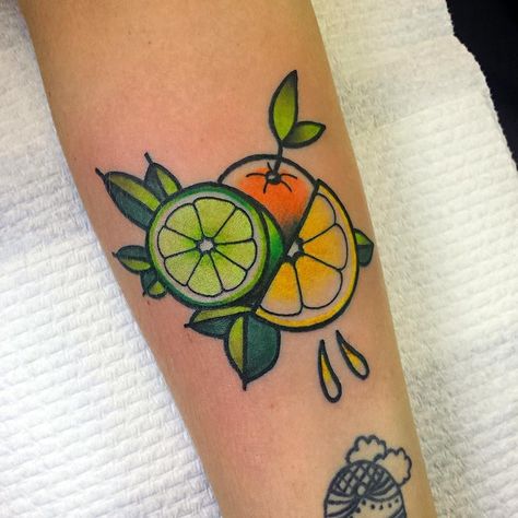 Lime Tattoos | POPSUGAR Latina Gap Filler Tattoo, Green Tattoo, Tiki Tattoo, Green Tattoos, Fruit Tattoo, Food Tattoos, Chest Piece Tattoos, Bff Tattoos, Tumblr Image