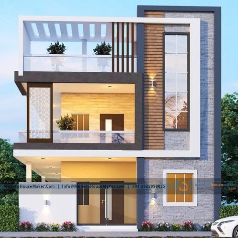 Modern House Maker on Instagram: "Your loving designs are just one click from you !!!! With the world class architectural design firm, Modern House Maker strives for…" Elevation Design 3 Floors, Two Floor House Elevation Modern, Home Elevations Modern, Modern House Outer Design, Indian House Outer Design, 3 Storey House Design Modern Architecture, Two Floor House Elevation, Duplex House Elevation Design Modern, G 1 Front Elevation Design Indian