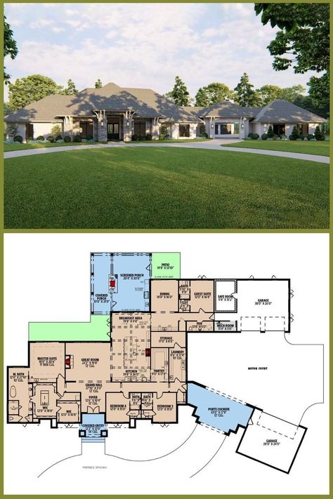 Smart House Plans, Angled Garage, Room Floor Plan, Motor Court, European Elegance, 4 Bedroom House Plans, European Home, Safe Room, Open Space Living