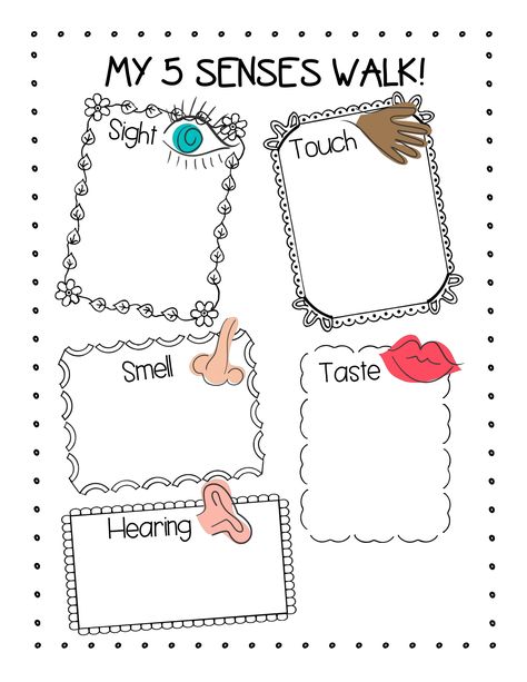 Preschool "5 SENSES WALK" Ask your students to draw/write everything they see, hear, smell, taste and touch during a walk around the school! Feel free to download! Inquiries daesandrea@gmail.com Senses Worksheet Preschool, 5 Senses Activities For Toddlers, 5 Senses Nature Walk, Nature Walk Preschool, Preschool 5 Senses, 5 Senses Writing, Nature Worksheets, 5 Senses Preschool, 5 Senses Worksheet