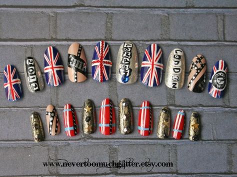 British + Nail Art -- what is NOT to love? Union Jack Nails, Jack Nails, One Direction Nails, Punk Japanese, Practice Painting, Rock Nails, Tiny Canvas, Fancy Nail Art, British Punk