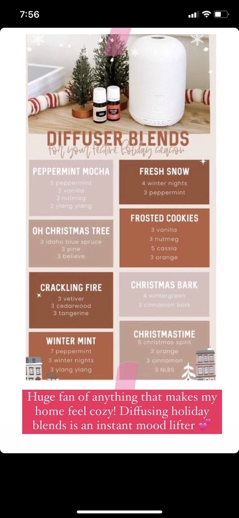 Christmas Diffuser Blends, Idaho Blue Spruce, Peppermint Cocoa, Essential Oil Diffuser Blends Recipes, Orange Christmas, Essential Oil Diffuser Recipes, Oil Diffuser Recipes, Diffuser Blend, Diffuser Recipes