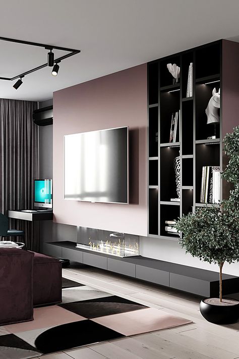 Interior design project of apartment in Kyiv #PE90 on Behance Tv Kastenwanden, Entertainment Wall Units, Modern Tv Wall Units, Living Room Wall Units, Living Room Entertainment Center, Modern Tv Wall, Entertainment Wall, Glass Front Cabinets, Hanging Cabinet