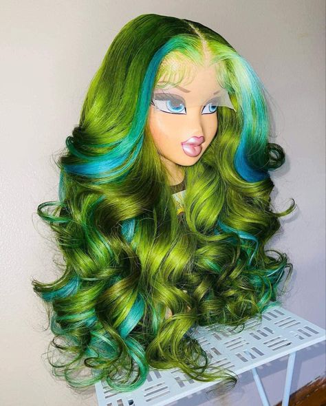 Lime Green Wig, The Bratz, Cabello Afro Natural, High Fashion Hair, Frontal Wig Hairstyles, Creative Hair Color, Human Hair Wigs Blonde, Green Wig, Editorial Hair