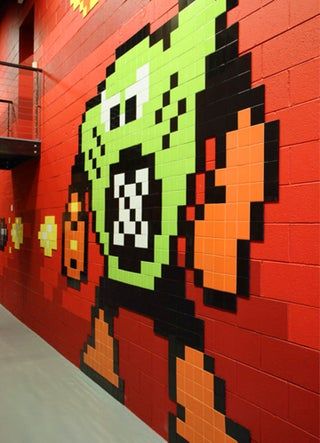 Mega Man 8-bit Mega Mural From Ceramic Tiles : 7 Steps (with Pictures) - Instructables Cinderblock Wall, Battle Scene, Tile Edge, Man Games, Storing Paint, Game Background, Well Decor, Mega Man, Anime Couples Manga