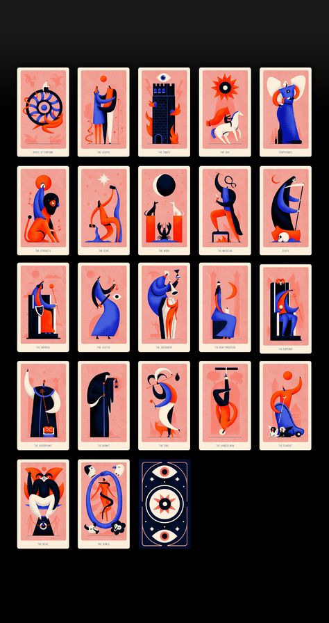 Tarot Deck // Major Arcana Project Illustrated on Behance Unique Tarot Decks, Tarot Design, Game Card Design, Tarot Major Arcana, Posca Art, Playing Cards Design, Tarot Cards Art, 카드 디자인, Tarot Card Decks