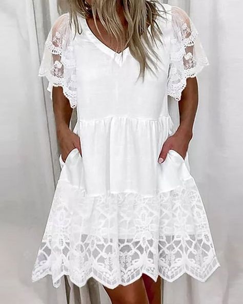 🌸Buy any 2 get 5% OFF 🌸Buy any 3 get 10% OFF 🌸 Buy any 5 get 15 % OFF 🎁Free shipping over $ 80 New in spring summer lace elegant dress. Lace dress can make you look more charming and stunning. Great for office wear , daliy wear , dating , wedding, event , vacation . Suit for every women every age every mood . Refresh your summer wardrobe . SHOP NOW> Lace Mesh Dress, Mesh Party Dress, Crochet Lace Shorts, Lace Pocket, Plain Dress, Holiday Party Dresses, Vestido Casual, Trend Fashion, Lace Fashion