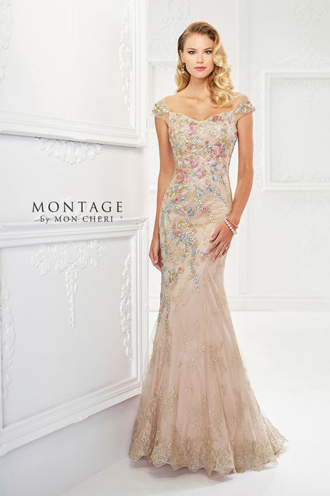 Mother of the Bride Dresses by Montage | Mon Cheri | Special Occasion Formal Wear for the Modern Mother - 118966 | Mon Cheri Bridals Floral Formal Dress, Cap Sleeve Evening Gowns, Fit And Flare Gown, Mother Of The Bride Dresses Long, Floral Dress Formal, Mother Of The Bride Gown, Flare Gown, Mother Of Groom Dresses, Evening Dresses With Sleeves