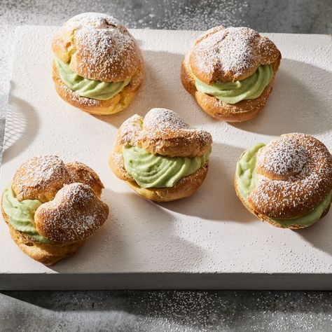 Erin Mcdowell, Cream Puffs Recipe, Pistachio Raspberry, Pistachio Paste, No Bake Pie, Pistachio Recipes, Cream Puff Recipe, Sweet Pies, Pistachio Cream