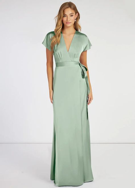 Azazie Nico Stretch Satin Dress Bridesmaid Dresses | Azazie Satin Dress Bridesmaid, Neutral Dresses, Bridesmaid Dresses Azazie, Stretch Satin Dress, Sage Dress, Azazie Bridesmaid Dresses, Mob Dresses, Long Bridesmaid Dress, Dress Dusty